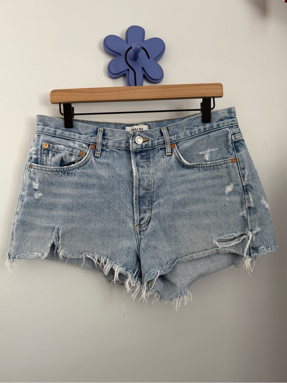 Agolde 29 Parker Shorts Light Wash Denim Distressed Fray Grunge